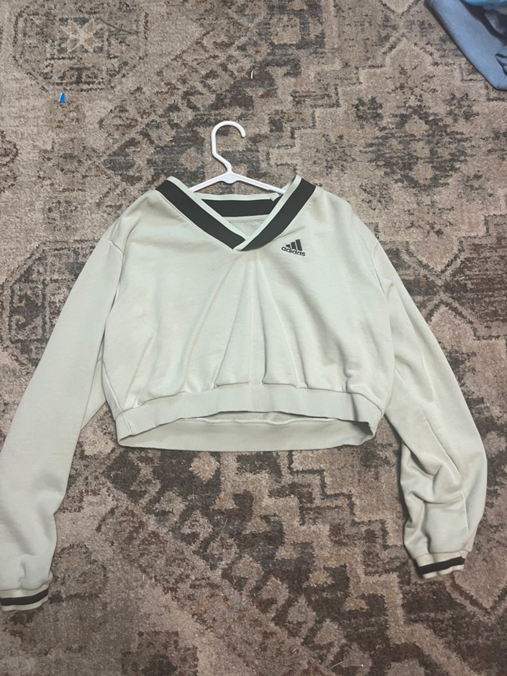 adidas Sage Green Cropped V-Neck Pullover with Dark Green Trim